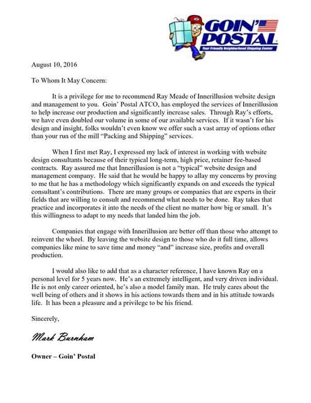 Goin Postal  Letter of Recommendation