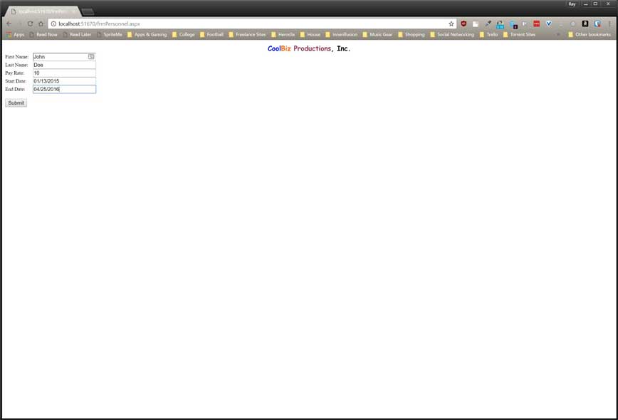 personnel entry form